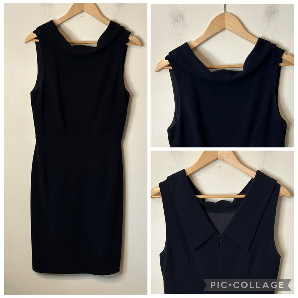 White House Black Market Classic Black Mini Sheath Dress Cowl Neck Size 8